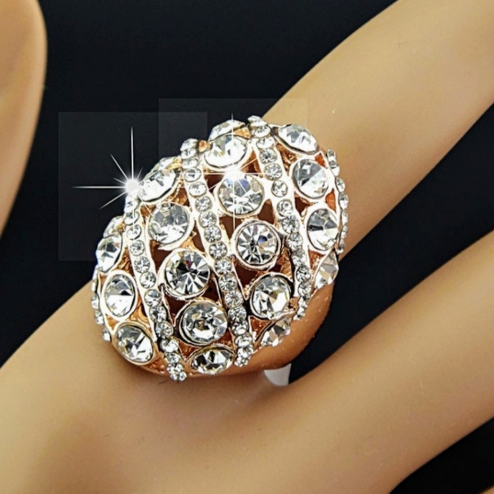 Rose Gold Big Cubic Zirconia Rhinestones Ring